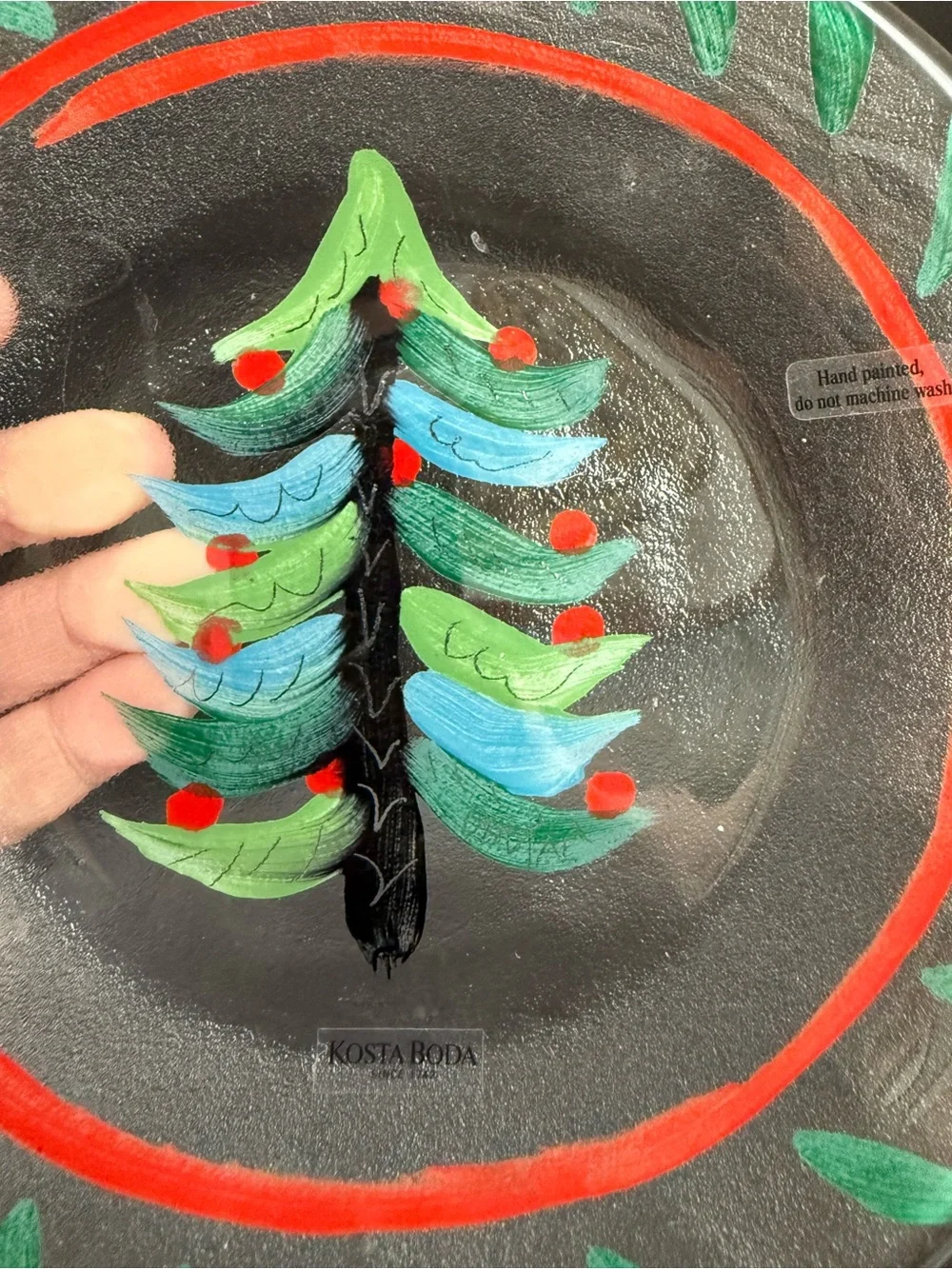 Lot 2 KOSTA BODA Ulrica Hydman-Vallien Hand-Painted Christmas Tree Glass Plate
